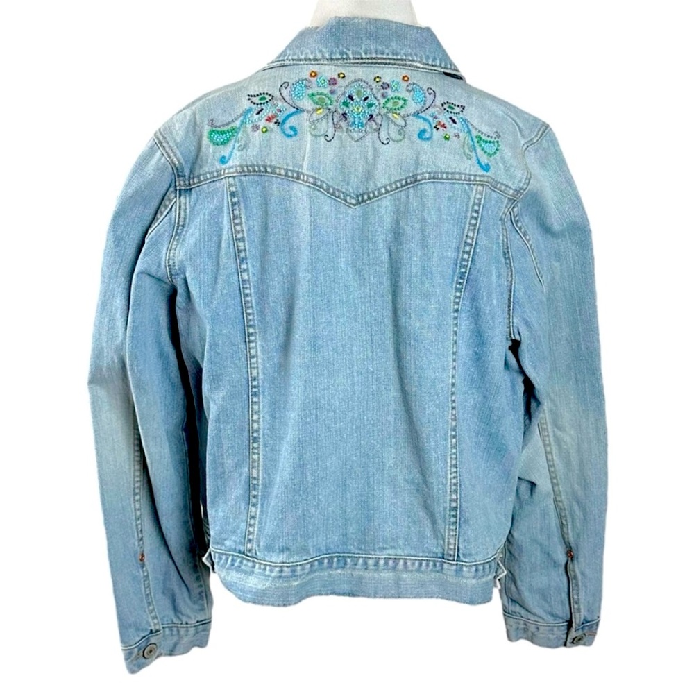 Vintage Y2K Old Navy Bohemian Beaded Denim Jean Jacket Women’s XXL Light Wash - Picture 2 of 15